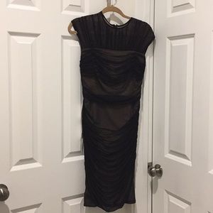Tadashi Shoji nude and black mesh tulle midi dress